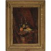 18.19. Jh. Unles. sign., Hortense..de. Stillleben mit Früchten und Flaschen auf ein Tuch drapiert. Öl/Lw. 35 x 24 cm. Dat. 18..(?).