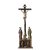 Standkreuz mit hl. Familie. Oberammergau, Holz, farbig bemalt. Leicht besch., rest. H. 47 cm.