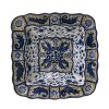 Landshuter Manufaktur unter Franz Reither. Viereckige Schüssel, Fayence, florales Dekor. ø 26 cm. Rücks. Marke. Minim. best. und rest.