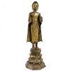 Myanmar (Birma), 18./19. Jh.  Bronze, Buddha stehend auf Lotussockel. Vergoldet, Fassung berieben. Usnisha fehlt. H. 88,5 cm.