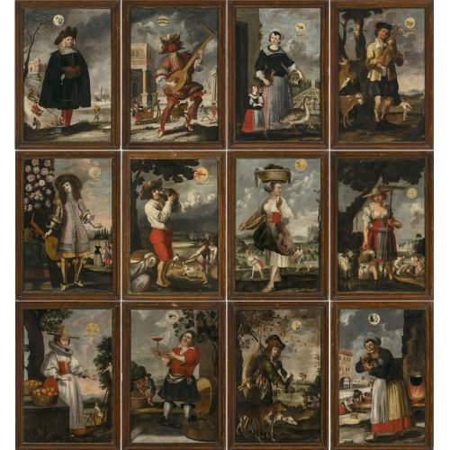 12 Monate, vollständig. Öl/Lw. Je ca. 94 x 61 cm. Rest., doubl. Unsign.  Sammellos ! Die Lose von 109 bis 120 werden hier nochmals gesammelt aufgerufen !