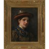 Müller, Emma von (Edle von Seehof). Mädchen in Tracht. Öl/Karton. 26,5 x 21 cm. Rest., sign.