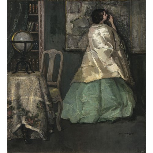 Borchardt, Hans. Mädchen mit langem Kleid in einem Zimmer. Öl/Lw. 52 x 46 cm. Sign., dat. 11.