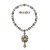 Collier mit Anhänger, Engelsdekor. Carl Frey & Söhne. Rubin-, grüner Glas (u. grüner Turmalin)besatz, 1 Kettenteil separat. Alterungsspuren.
