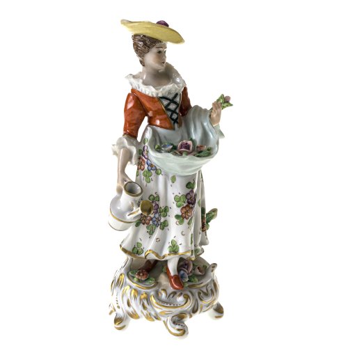 Gärtnerin. Porzellan, farbig staffiert. Gemarkt. Sitzendorf, um 1850. H. 18 cm.