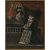 Votivbild. Spanien, 17. Jh. Knieende Votantin, dahinter auf einer Wolkenaureole zwei Heilige. Öl/Lw. 95 x 77 cm. Dat. 1689. Doubl., rest., unsign.