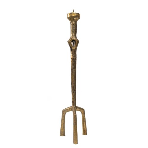 Kerzenständer. Bronze. Mittig ein eingearbeiteter Bergkristall. H. 99,5 cm.
