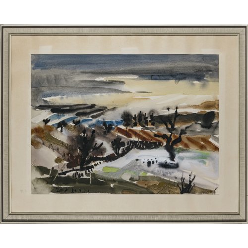 Sammer, Otto. Weite Frühlingslandschaft. Aquarell. 49 x 65 cm. Monogr., dat. 23.3.64.