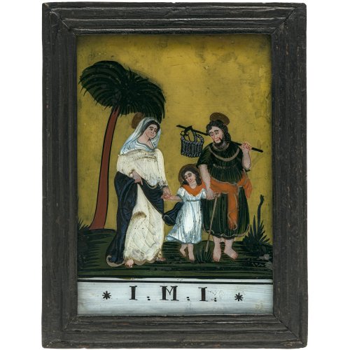 Hinterglasbild. Buchers/Sandl, 19. Jh. Hl. Wandel. Tempera/Glas. 26 x 19 cm. Rest., Farbablösungen.