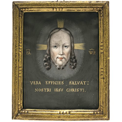 Deutsch, 17./18. Jh. Malerische Darstellung der Vera Icon. Gouache/Pergament. 21 x 16,5 cm. Minimale Alterungsspuren.
