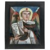 Hinterglasbild. Süddeutsch, 19. Jh. Darstellung des Vinzenz Ferrer, valencianischer Dominikaner. Tempera/Glas. 40 x 32,5 cm. Farbablösungen, Bruchstück rechts unten.