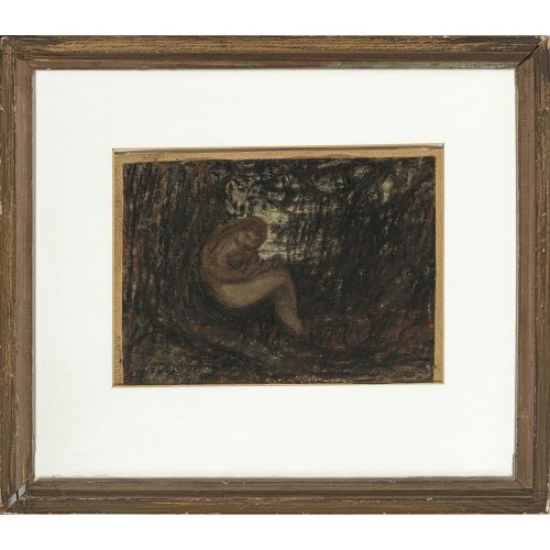 Modersohn, Otto. Mädchen mit Kind in Landschaft. Mischtechnik/Papier. 14 x 19,5 cm. Atelierspuren, am Rand min. beschnitten. Unsign.