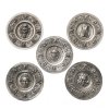 Satz von fünf Schautellern. Wohl Hanau, Renaissancestil. Silber, reliefierter Maskarondekor. Je ø 19 cm.