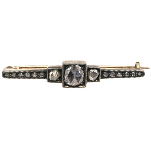 Stabbrosche. Gold, Silber, Diamantrosen. L. 4 cm.