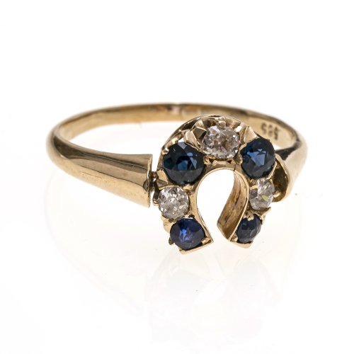 Ring, Hufeisenmotiv, Gold, Diamanten, Saphire.