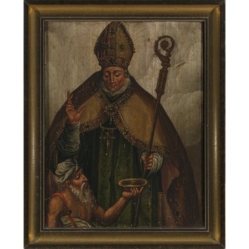 Andachtsbild. 18. Jh. Hl. Thomas von Villanova. Tempera/Holz. 46 x 35 cm. Besch.