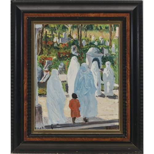 Deutsch, 20. Jh. Orientalische Alltagsszenerie. Öl/Karton. 42 x 33 cm. Unleserl. sign., wohl 