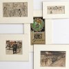 19./20. Jh. Fünf Zeichnungen und Aquarelle, u.a. Karikaturen, Plakat für die Münchener Kunst Secession. 5,5 x 12,5 - 19,5 x 10 cm. In Passepartout.