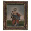 Hinterglasbild. Italien, 19. Jh. Darstellung des hl. Bartholomäus. Tempera/Glas. 23,5 x 19 cm. Farbablösungen.