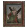Hinterglasbild. Italien, 19. Jh. Darstellung des hl. Andreas. Tempera/Glas. 24 x 19 cm. Farbablösungen.
