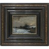 Kochanowski, Roman. Winterlicher Fluss in Abendstimmung. Öl/Karton. 15,3 x 20 cm. Rest. Sign.