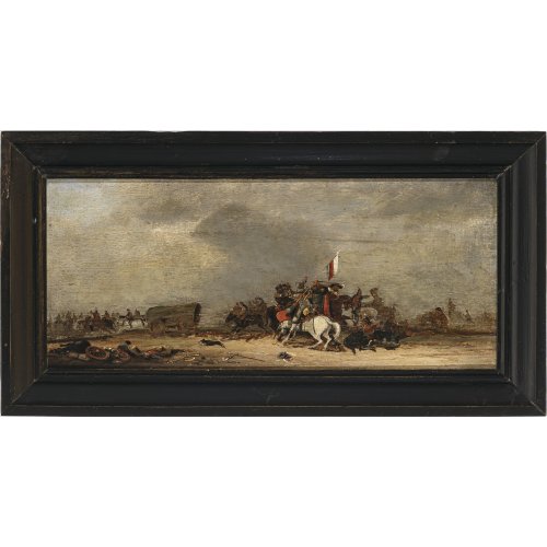 Niederlande, 18./19. Jh. Schlacht. Öl/Holz. 21 x 48,5 cm. Rest., unsign.