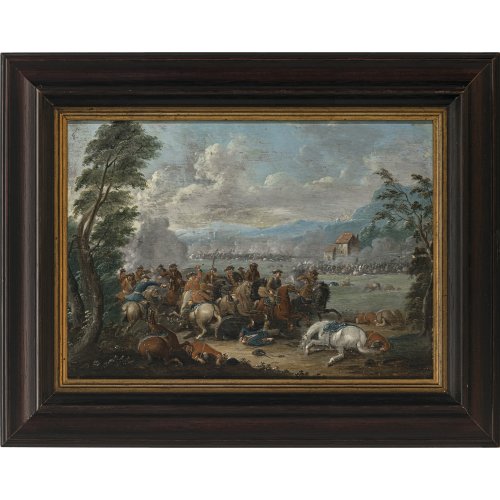 Breydel, Karel, Umkreis. Reiterschlacht. Öl/Holz (Eiche) 26 x 36,5 cm. Rest., unsign.