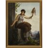 Heckel, August von. Schicksalsgöttin mit Spinnrocken. Öl/Lw. 100 x 74 cm. Rest., doubl. Sign.