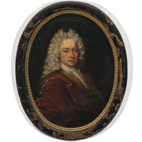 Deutsch, um 1700. Porträt des Gelehrten Heder.  Öl/Lw. 44 x 34 cm (oval). Alterungsspuren, Rahmen besch. Rückseitig bez.
