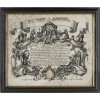 18. Jh., wohl 1790. Kupferstich. Würdigungsschreiben des Kapuzinerordens in Rocaillekartusche. 