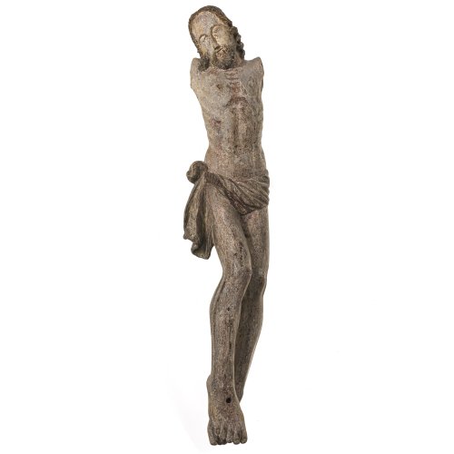 Corpus Christi. Holz, Reste von Farbfassung, ohne Arme. H. 83 cm.