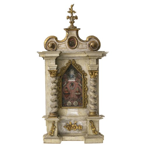 Reliquienaltar mit gedrehten Säulen. Süddeutsch. 119 x 63 cm. Alterungsspuren, rest.