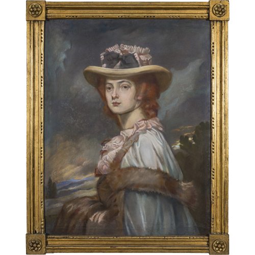 Deutschland, um 1900. Porträt einer vornehmen Dame. Farbkreide/Mischtechnik. 65,5 x 50 cm.