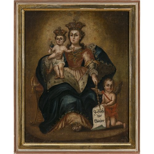 Süddeutsch, 18. Jh. Muttergottes mit Kind (Zuflucht der Sünder). Öl/Lw. 75,5 x 60,5 cm. Rest., unsign.