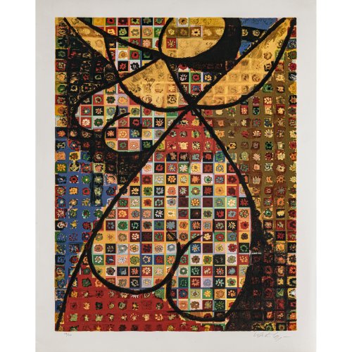 Vasarely, Viktor. Komposition mit Blumen und Engel. Farbserigrafie. 75,5 x 57 cm (Blatt), 67 x 48,5 cm (Plattenmaß). Aufl. 146/200. Sign.
