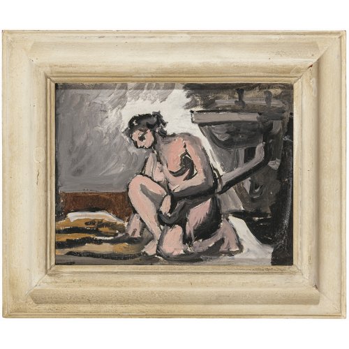 Gubler, Max. Knieender Mädchenakt. Öl/Lw. 24 x 31 cm. Sign.