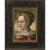 Italien, wohl 16. Jh. Porträt einer höfischen Dame. Öl/Holz. 29 x 20 cm. Rest. Unsign.