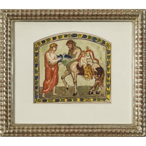 19./20. Jh. Kentaur und Eros. Aquarell. 16 x 17,5 cm. Monogr. 