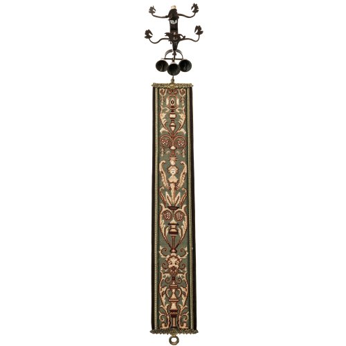 Kirchlicher Klingelzug. Eisen. Dabei Gros-point-Stickereiband. H. 30 cm.
