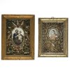 Zwei kleine Klosterarbeiten. Bayern, 19. Jh. Hl. Joseph und Märtyrerin (Hl. Modesta ?). 14 x 10 cm und 14,5 x 11 cm. Gebrauchsspuren.