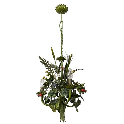 Kleiner Lüster. Als gebundener Sommerblumenstrauß konzipiert. Blech bemalt. H. 53 cm.