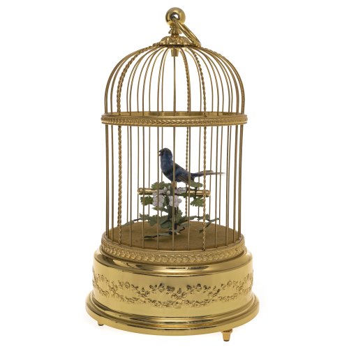 Singvogelautomat. Reuge. Käfig aus Messing. H. ca. 28,5 cm. Rücks. bez. Reuge Music, Sainte-Crox, Nr. 11916.