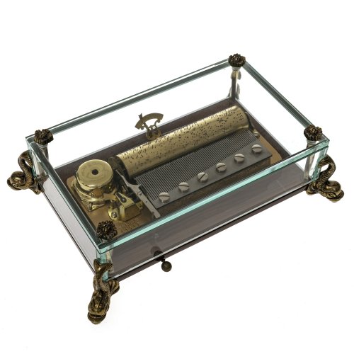 Musikspieldose. Reuge. Verglastes Gehäuse. 6,5 x 20 x 12 cm.