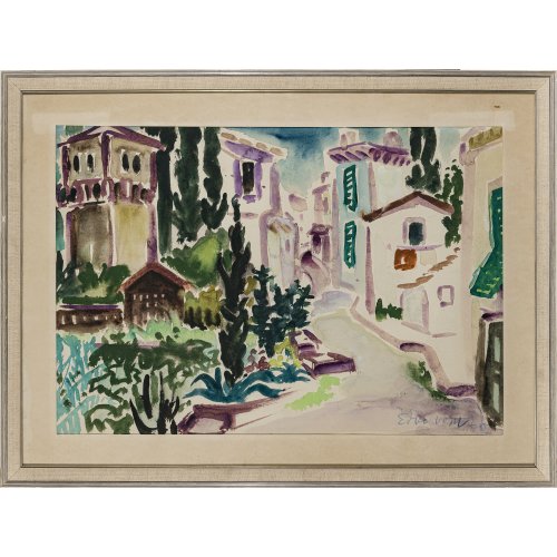 Erbe-Vogel, Hermann. Südliche Landschaft. Aquarell. 43,5 x 63,5 cm. Sign., dat. 60.