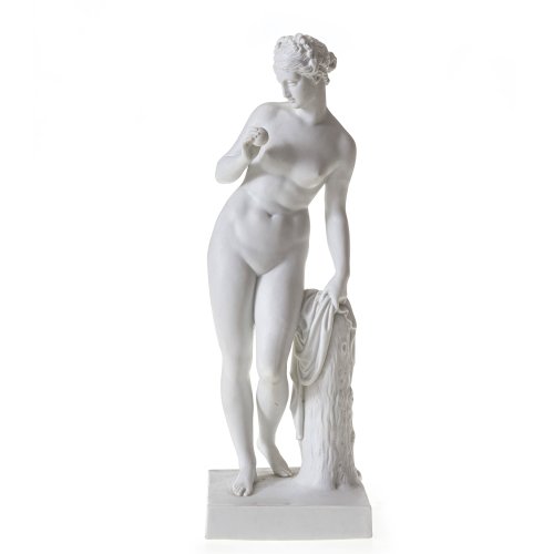 B & G / Bing & Grondahl. Um 1886. Entwurf und Modell von N. G. Henriksen. Biskuitporzellanfigur, Darstellung der Venus mit Apfel. Prägemarke B & G Eneret. 35 x 12 x 10 cm. Minim. Gebrauchsspuren, Sockelzone rest.
