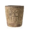 Mörser. 18. Jh. Stein, Gewandung mit IHS-Symbolik. H. 17 cm, ø 11 cm. Gebrauchs- und Alterungsspuren.
