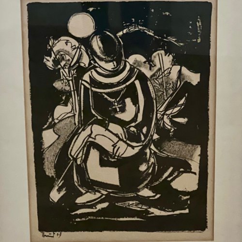 Nerud, Josef Karl. Sinnender Mönch. Tuschzeichnung. 51 x 37 cm. Sign., dat. 49.