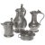 Zwei Deckelkannen, kleine Schnabelkanne und Deckeldose. U.a. Brieg. Zinn. H. 25,5 - 6 cm.