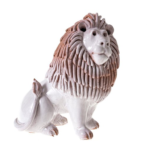 Kleiner sitzender Löwe. Keramik glasiert. H. 24,5 cm. Unten unles. monogr.