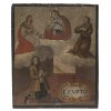 Süddt., 1745. Ex-Voto. Gnadenbild Maria Hilf. Tempera/Holz. 31,5 x 26,5 cm. Alterungsspuren.